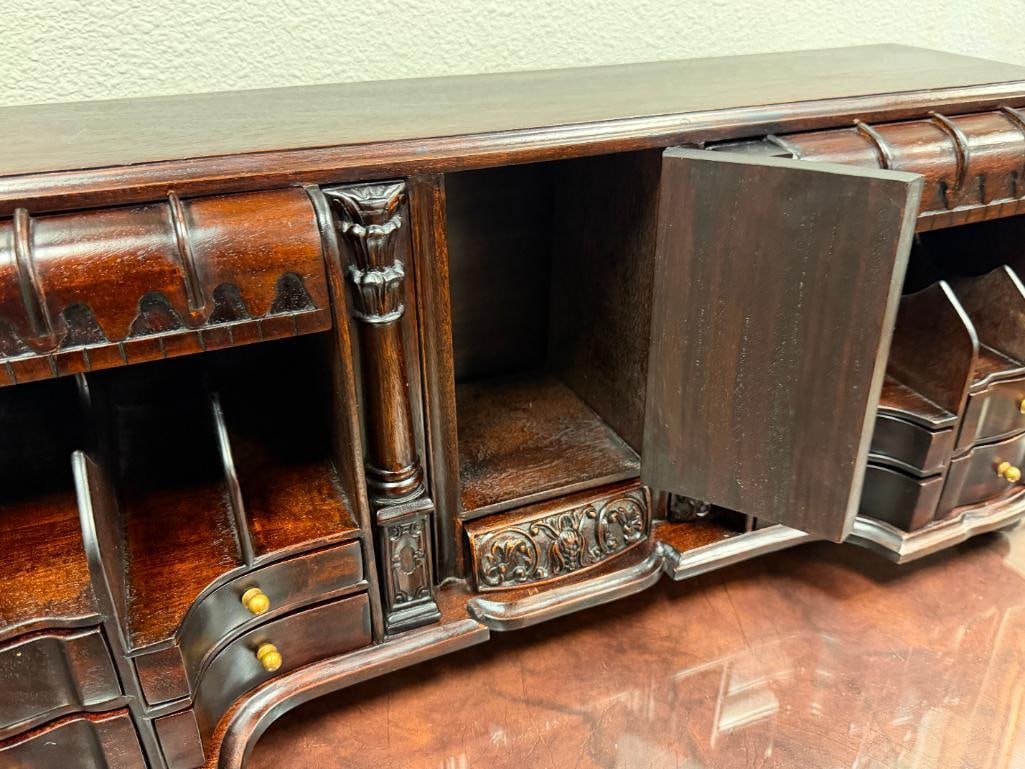 GREGORIAN-STYLE / CHIPPENDALE DESK TOP / SECRETRAY'S ORGANIZER DARK WOOD FINISH - 5