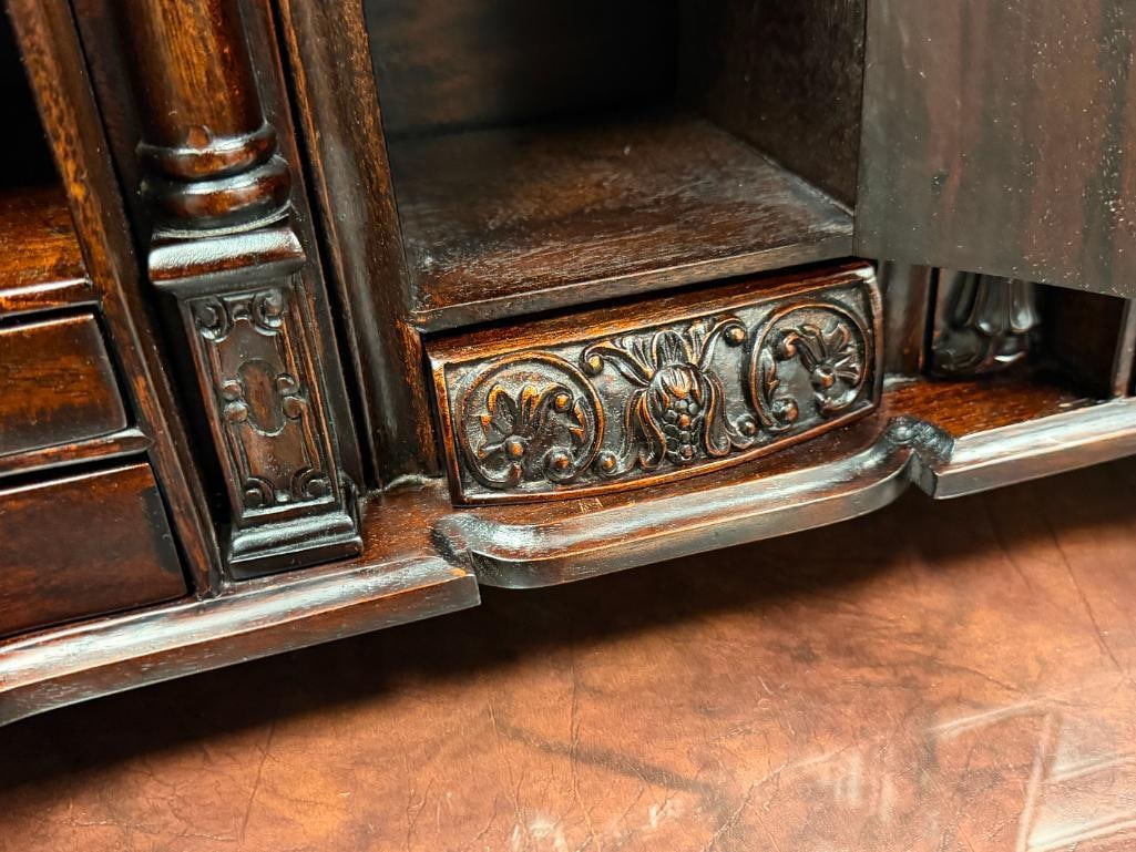 GREGORIAN-STYLE / CHIPPENDALE DESK TOP / SECRETRAY'S ORGANIZER DARK WOOD FINISH - 6