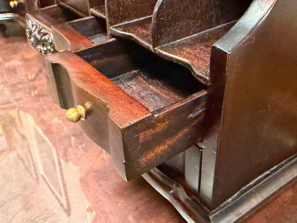GREGORIAN-STYLE / CHIPPENDALE DESK TOP / SECRETRAY'S ORGANIZER DARK WOOD FINISH - 7