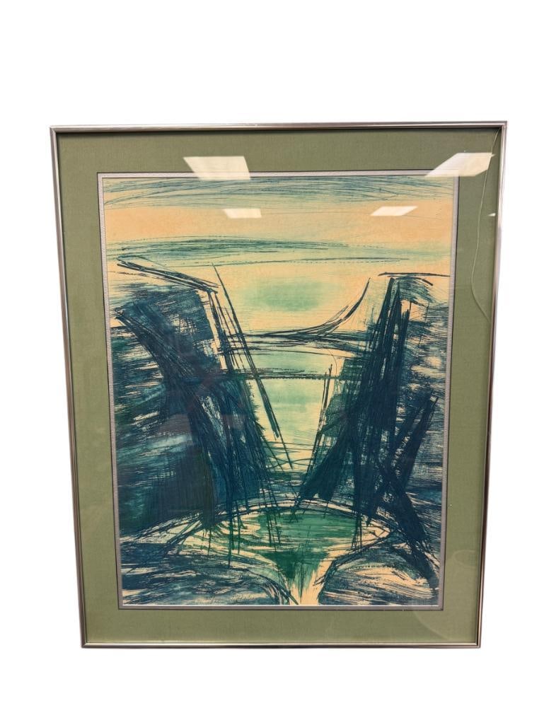 TERRY HAASS CZECH BORN ARTIST LIMITED EDITION AQUATINT ETCHING TITLED PERSIAN SUITE I: PUBLISHED BY LONDON GRAPHIC ARTS ASSOCIATION, NO. 35/90, SIGNED LOWER RIGHT, DAMAGED GLASS, FRAMED 24" X 30" FRAME