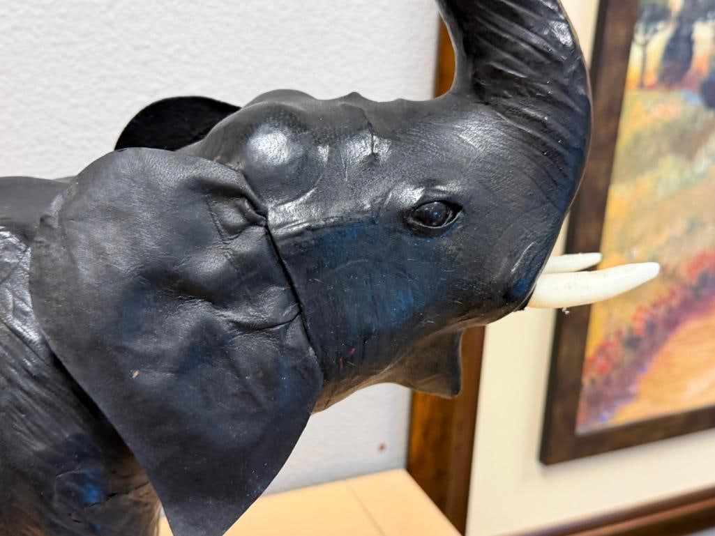 LARGE LEATHER WRAPPED ELEPHANT STATUE - 3
