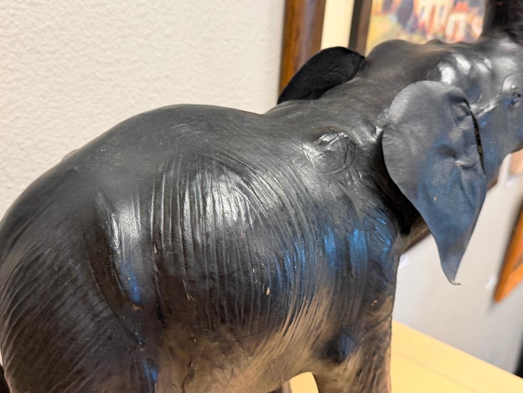 LARGE LEATHER WRAPPED ELEPHANT STATUE - 4