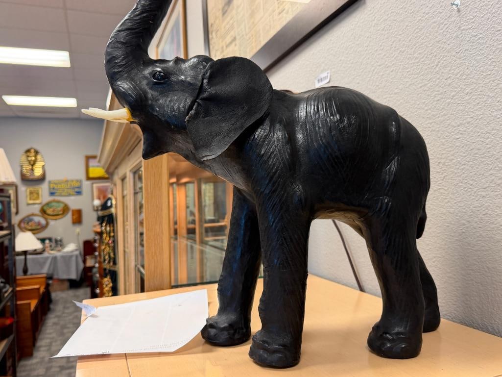 LARGE LEATHER WRAPPED ELEPHANT STATUE - 8