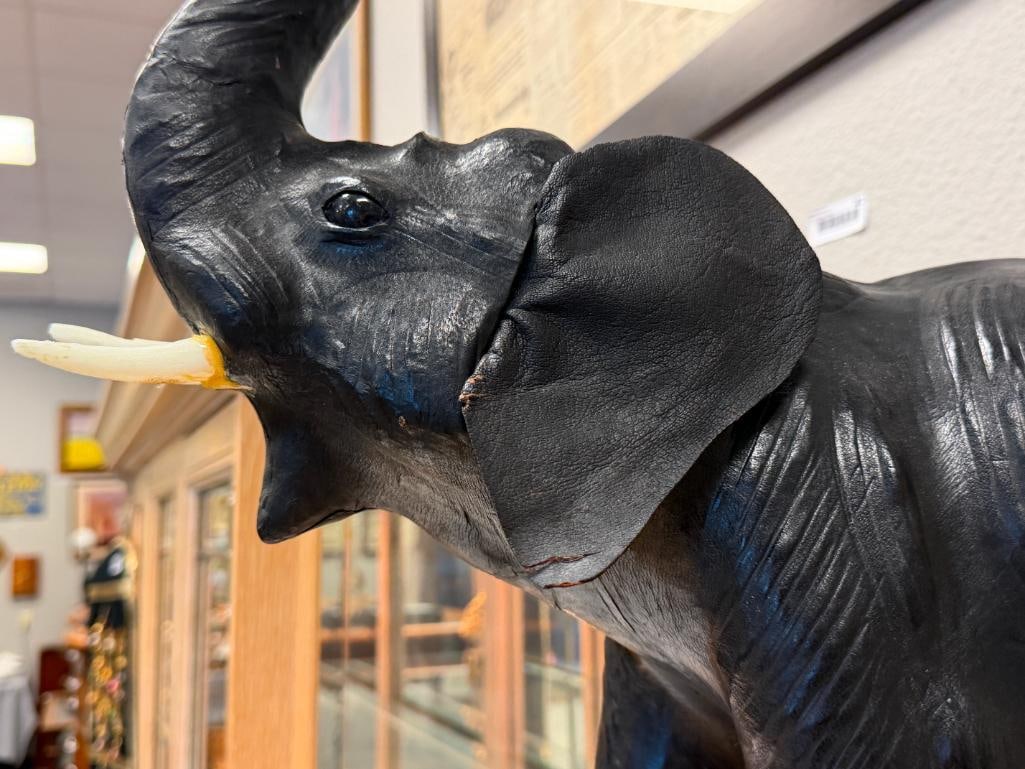 LARGE LEATHER WRAPPED ELEPHANT STATUE - 9