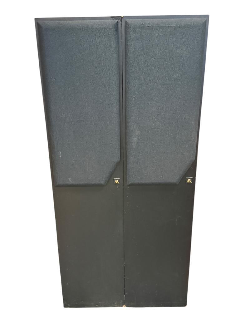 ACOUSTIC RESEARCH P428PS 4-WAY TOWER SPEAKERS WITH ACTIVE REAR FIRING SUBWOOFER: BUILT-IN 120 WATT AMPLIFIER, OVERALL IN GOOD CONDITION, ALL SPEAKERS INTACT WITH NO TEARS OR DAMAGE, SPEAKER GRILLS ARE ALSO IN GOOD CONDITION, NO HEAVY WEAR OR SCRATCHES 9 1/2" X 11 1/2" X 41
