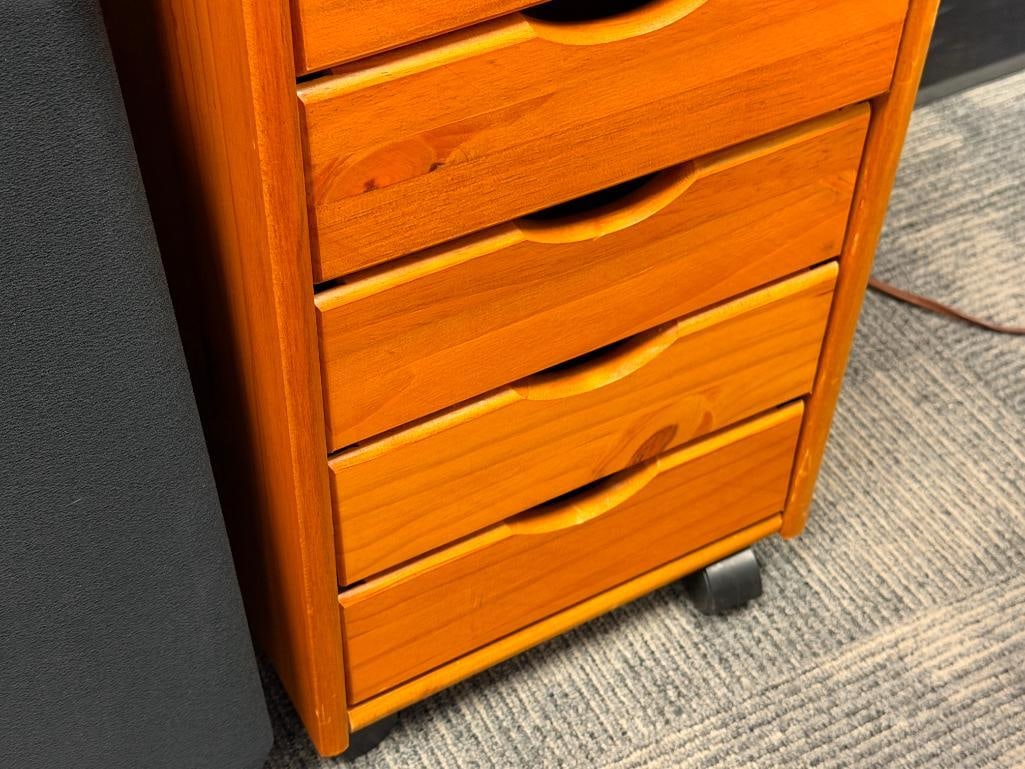 SIX-DRAWER PINE ROLLING STORAGE CABINET - 3