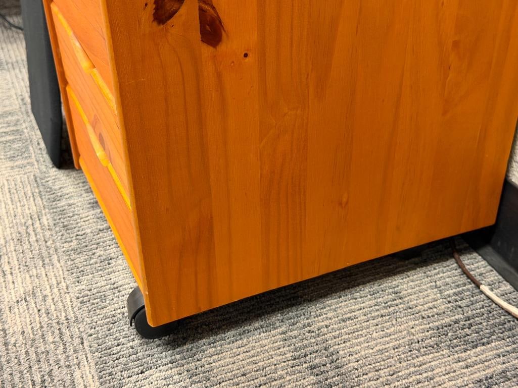 SIX-DRAWER PINE ROLLING STORAGE CABINET - 6