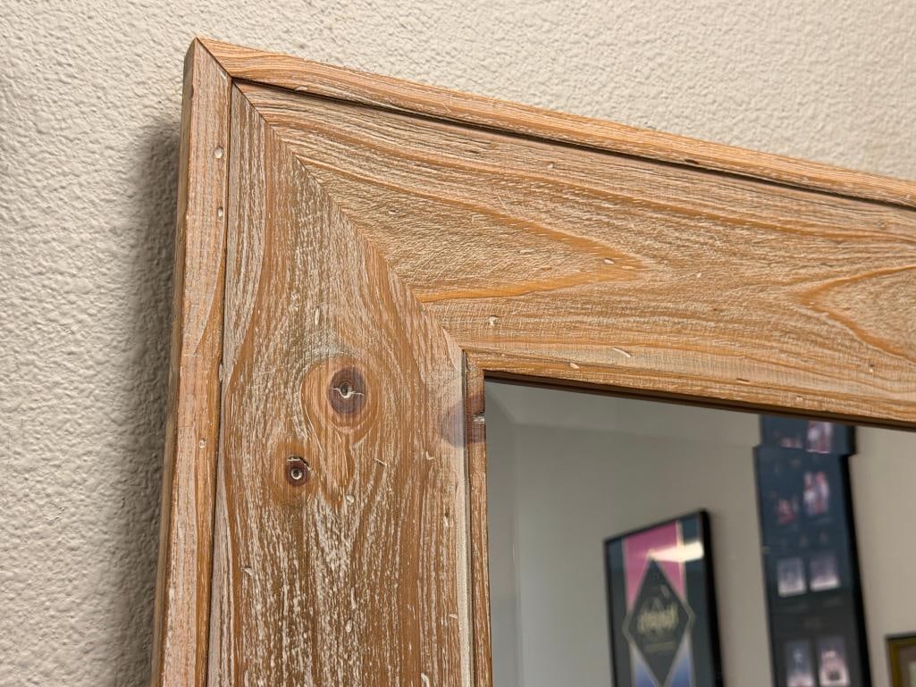 LARGE WHITE WASHED WESTERN STYLED BEVELED MIRROR - 4
