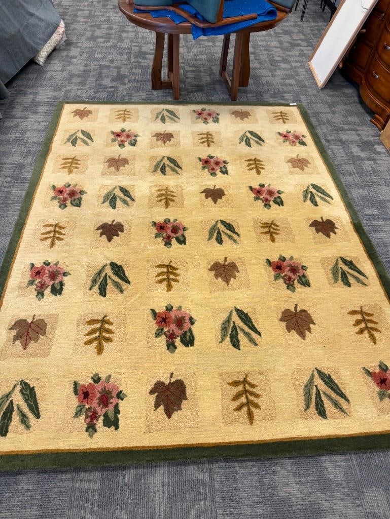 HAND TUFTED 100% WOOL PILE LEAF DESIGN AREA RUG - 2