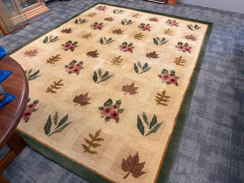 HAND TUFTED 100% WOOL PILE LEAF DESIGN AREA RUG - 3