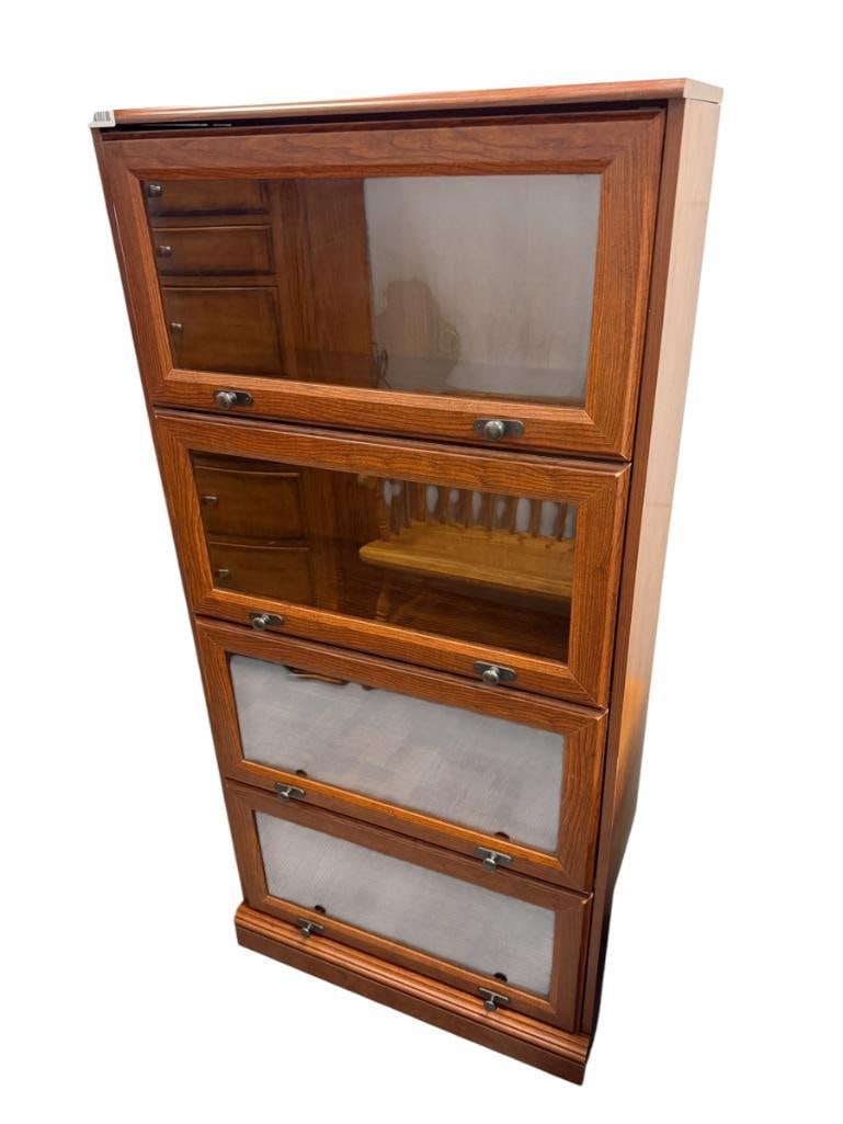 MAHOGANY FINISH COMPOSITE LAWYERS BARRITER STYLE BOOKCASE WITH GLASS FRONT DOORS (1 of 7)