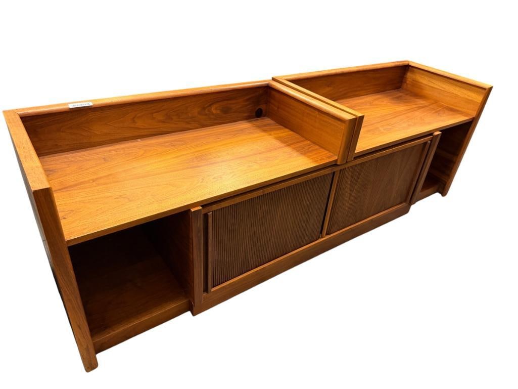 MID-CENTURY DANISH MODERN TEAK EXPANDABLE BENCH WITH STORAGE AND TAMBOUR DOORS (1 of 10)