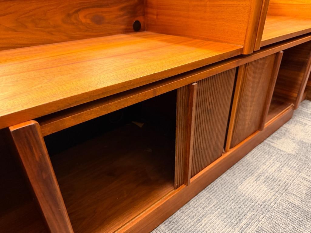 MID-CENTURY DANISH MODERN TEAK EXPANDABLE BENCH WITH STORAGE AND TAMBOUR DOORS - 6