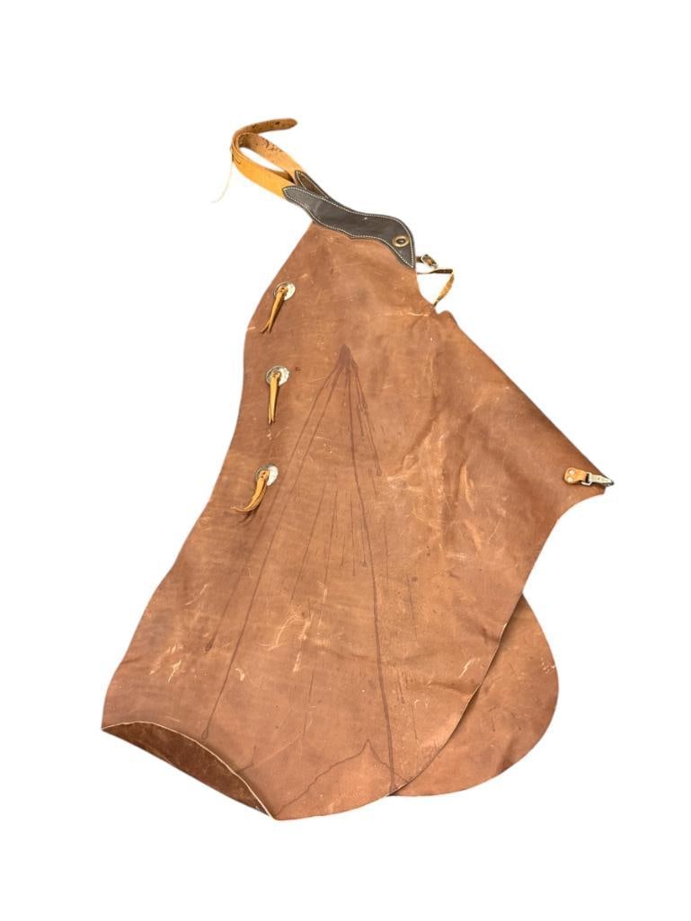 VINTAGE LEATHER CHAPS WITH SILVER CONCHOS: 38" L