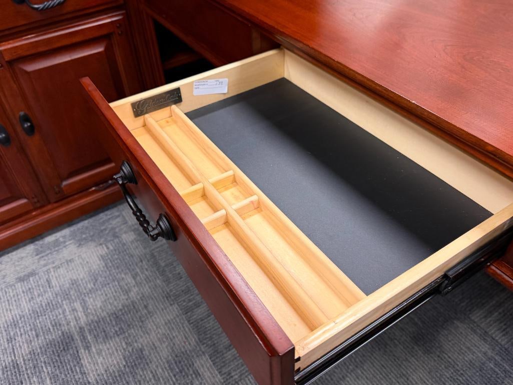 GOLDEN OAK L-SHAPE DESK WITH HUTCH IN CHERRY FINISH - 12