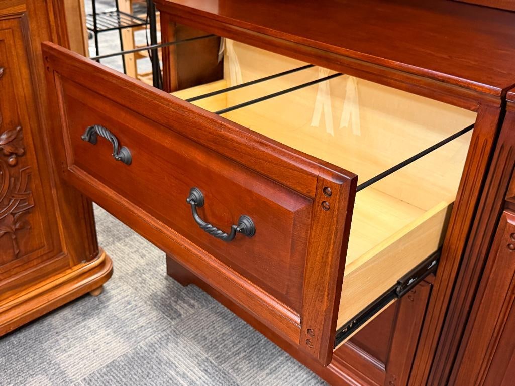 GOLDEN OAK L-SHAPE DESK WITH HUTCH IN CHERRY FINISH - 14