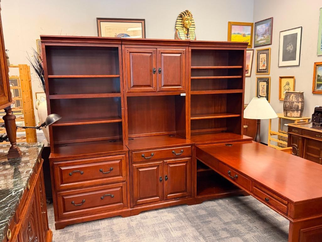 GOLDEN OAK L-SHAPE DESK WITH HUTCH IN CHERRY FINISH - 2