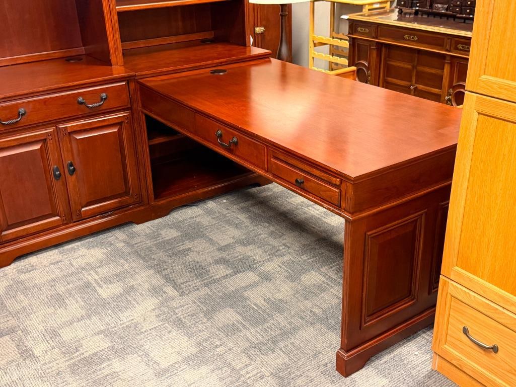 GOLDEN OAK L-SHAPE DESK WITH HUTCH IN CHERRY FINISH - 3