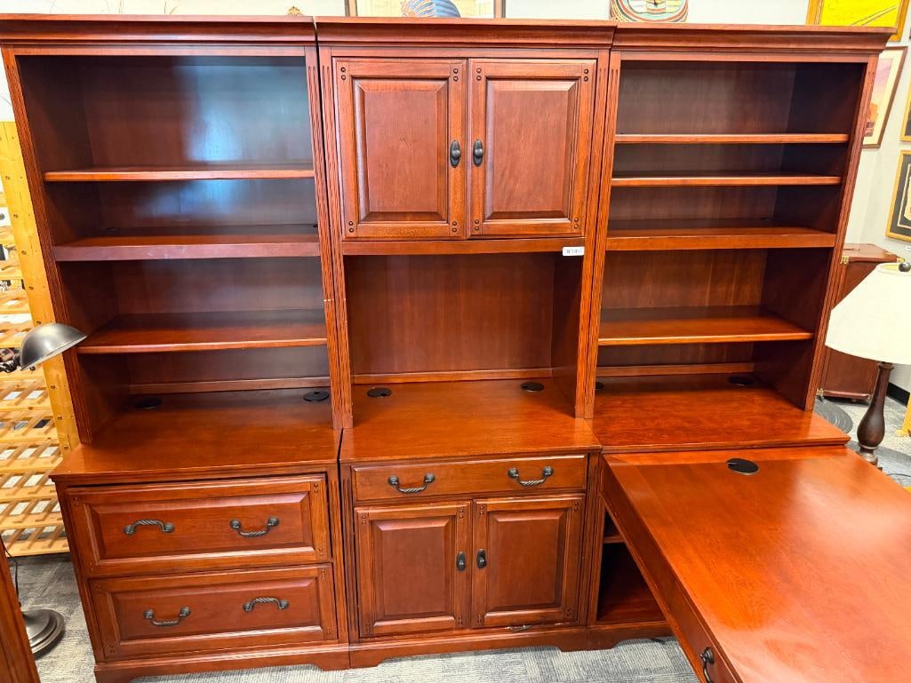 GOLDEN OAK L-SHAPE DESK WITH HUTCH IN CHERRY FINISH - 4