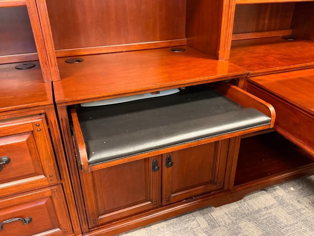 GOLDEN OAK L-SHAPE DESK WITH HUTCH IN CHERRY FINISH - 9