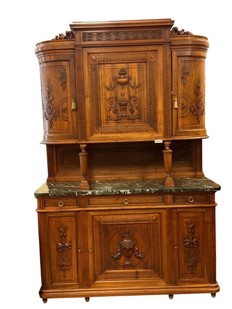 ANTIQUE FRENCH SIDEBOARD CRAFTED FROM WALNUT WITH ORNATE CARVINGS AND FRUIT MOTIF (1 of 20)