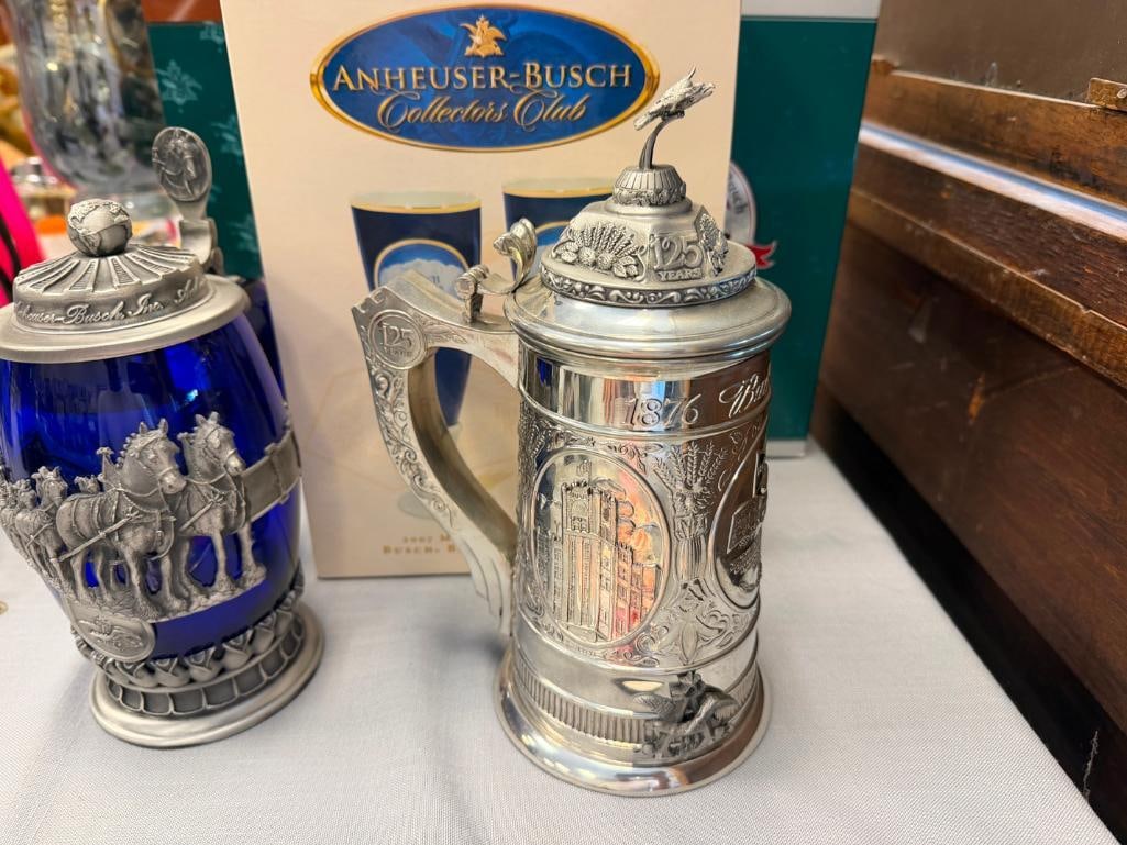COLLECTIBLE ANHEUSER-BUSCH BUDWEISER BEER STEINS AND 2007 MEMBERS ONLY BUSCH BAVARIAN PILSNER SET - 3