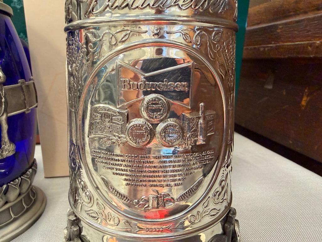 COLLECTIBLE ANHEUSER-BUSCH BUDWEISER BEER STEINS AND 2007 MEMBERS ONLY BUSCH BAVARIAN PILSNER SET - 7