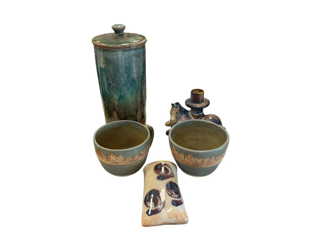 SEVERAL PIECES OF LOCALLY MADE POTTERY INCLUDING JOE WINTER, TT POTTERY DESIGNS, AND MORE (1 of 20)