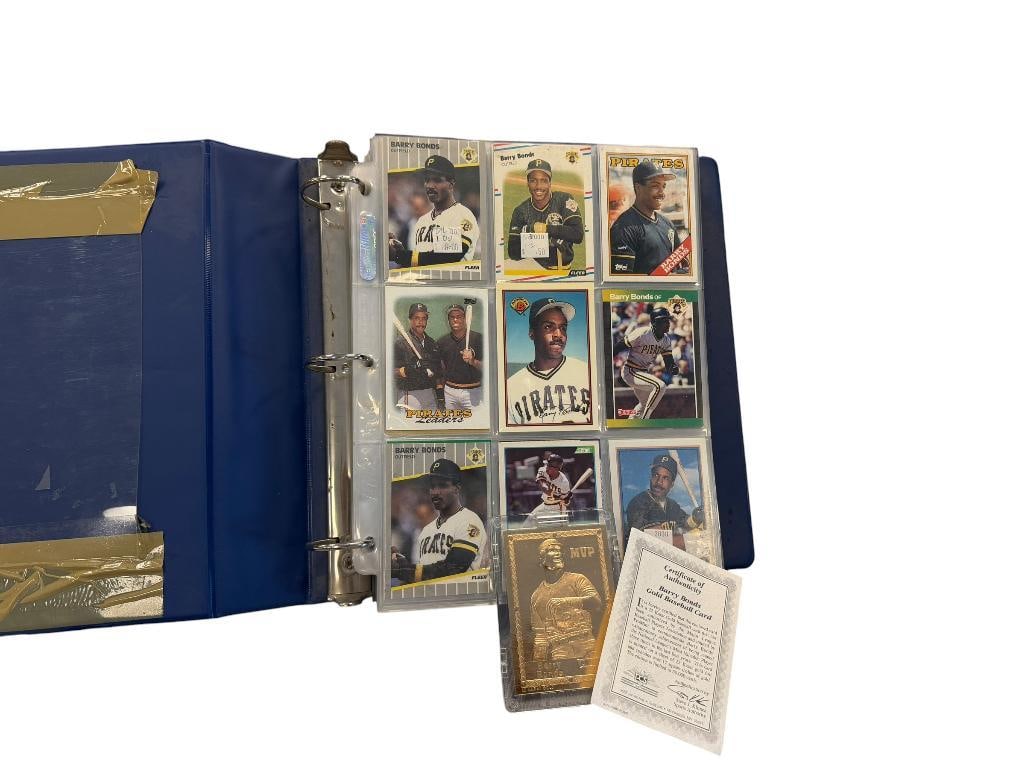 APPROX. 350 ASSORTED BARRY BONDS BASEBALL CARDS: GREAT COLLECTION OF BARRY BONDS CARDS INCLUDING SOME FROM PITTSBURGH PIRATES AND MOST FROM SAN FRANCISCO GIANTS, ASSORTED BRANDS INCLUDING TOPPS, FLEER, DONRUSS, AND OTHERS, ALSO INCLUDES 1993