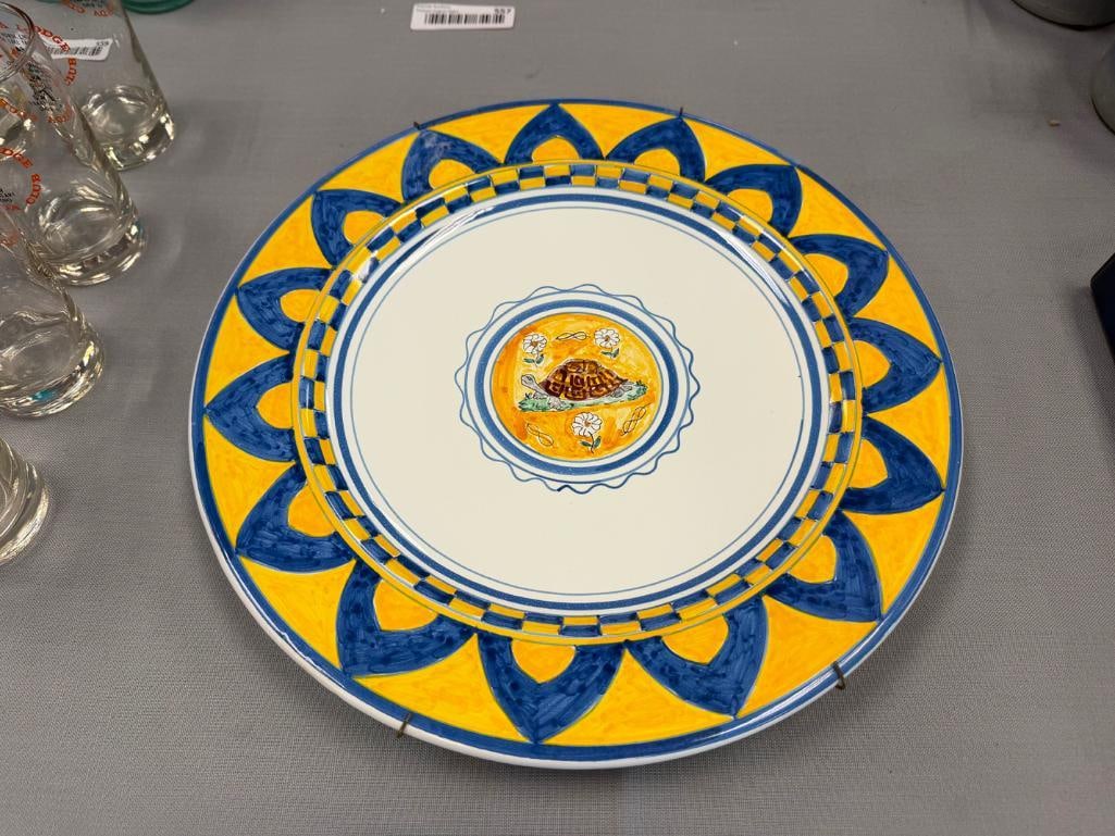 ITALIAN MADE HAND PAINTED TARTUCA TURTLE DESIGN PALIO DI SIENA MAJOLICA PLATE - 2