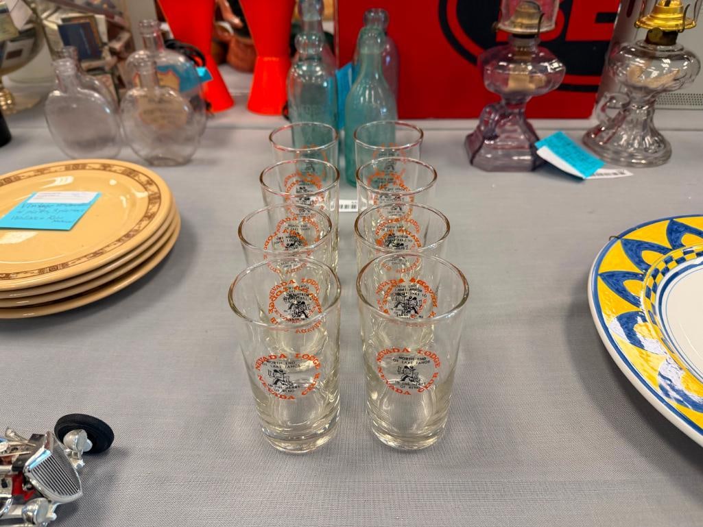 EIGHT VINTAGE NEVADA CLUB AND LODGE BAR GLASSES " NORTH END OF LAKE TAHOE IN THE HEART OF RENO " - 2