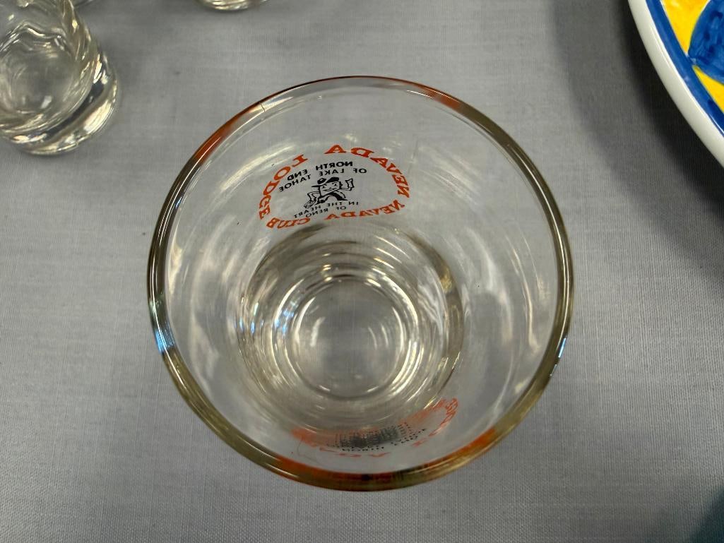 EIGHT VINTAGE NEVADA CLUB AND LODGE BAR GLASSES " NORTH END OF LAKE TAHOE IN THE HEART OF RENO " - 9