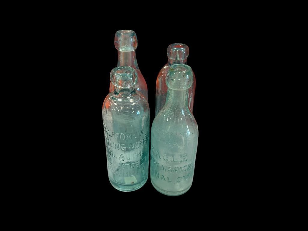 FOUR ANTIQUE CIRCA 1900 HUTCHINSON AND BLOB TOP SODA BOTTLES NCLUDNG (1 of 10)