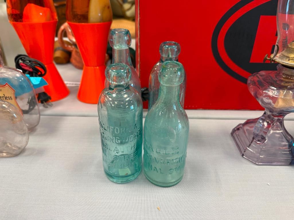 FOUR ANTIQUE CIRCA 1900 HUTCHINSON AND BLOB TOP SODA BOTTLES NCLUDNG - 2