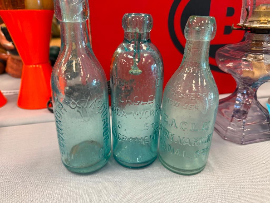 FOUR ANTIQUE CIRCA 1900 HUTCHINSON AND BLOB TOP SODA BOTTLES NCLUDNG - 8