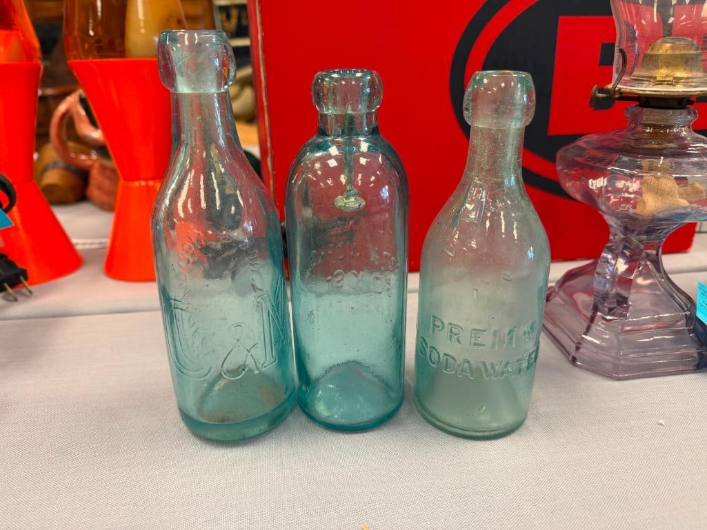 FOUR ANTIQUE CIRCA 1900 HUTCHINSON AND BLOB TOP SODA BOTTLES NCLUDNG - 9
