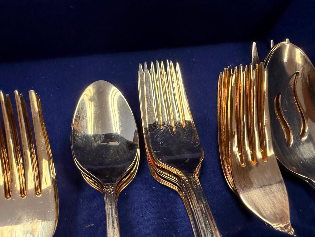 INTERNATIONAL STAINLESS STEEL GOLD PLATED FLATWARE SET - 10