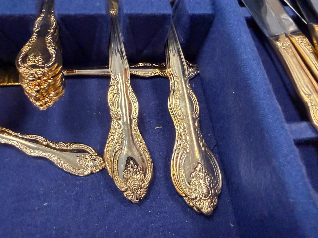 INTERNATIONAL STAINLESS STEEL GOLD PLATED FLATWARE SET - 13