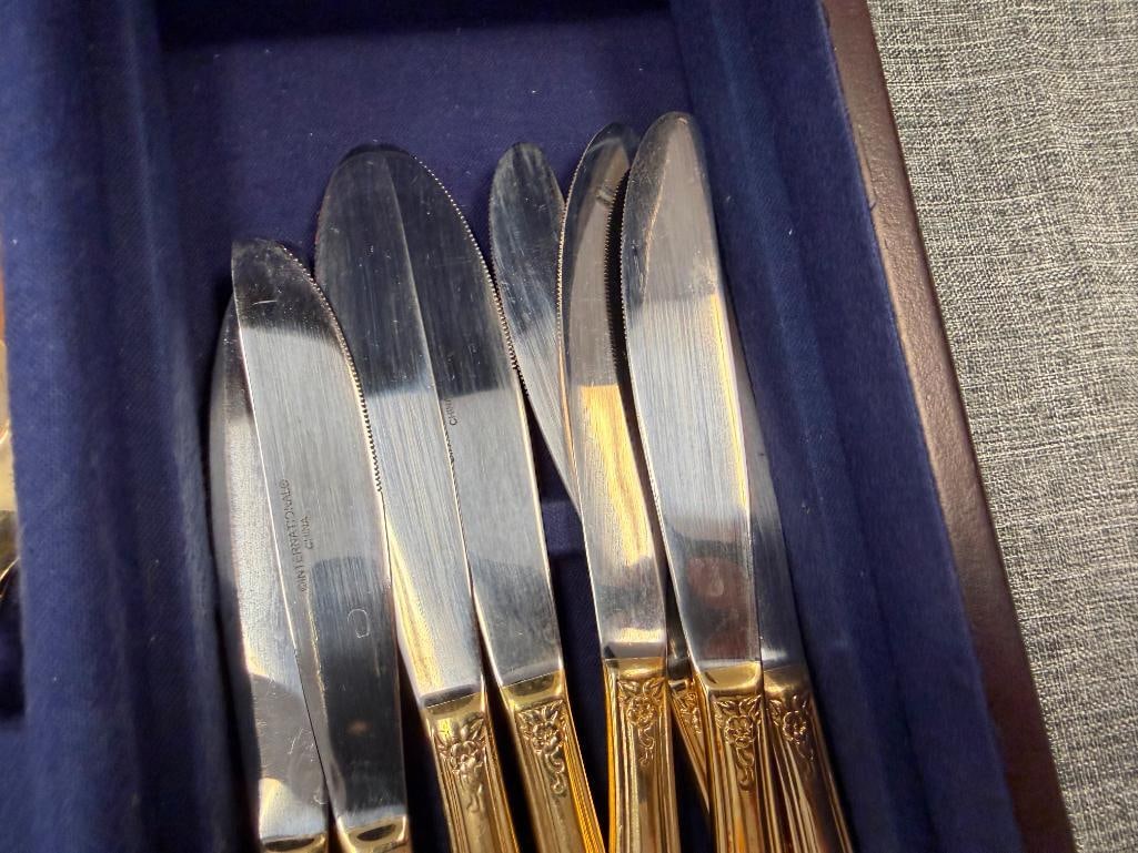 INTERNATIONAL STAINLESS STEEL GOLD PLATED FLATWARE SET - 5