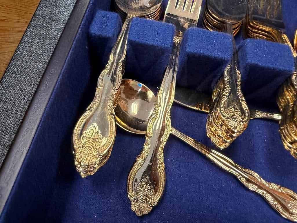 INTERNATIONAL STAINLESS STEEL GOLD PLATED FLATWARE SET - 9