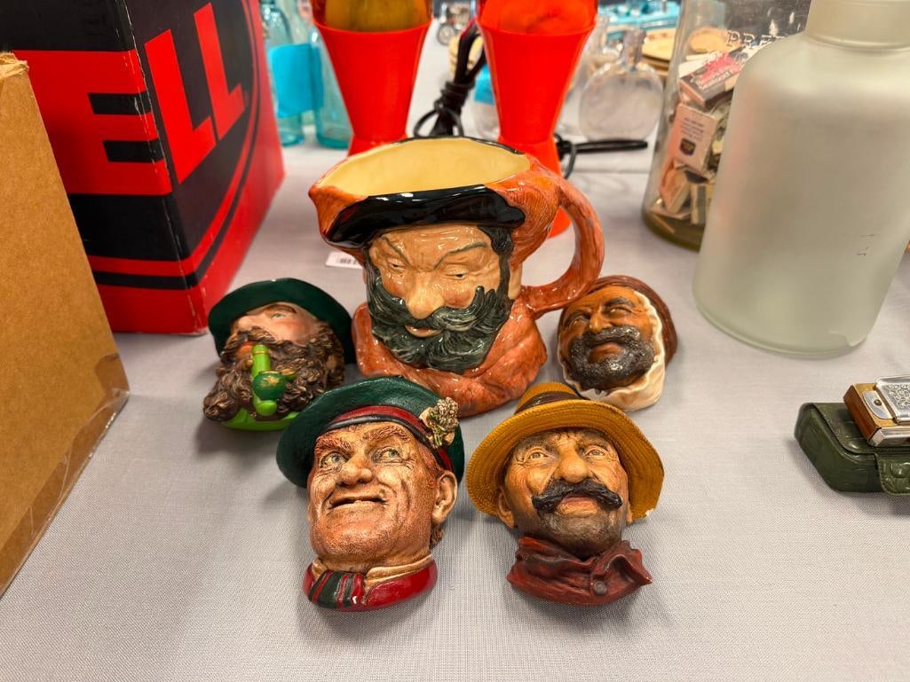 VINTAGE FALSTAFF ROYAL DOULTON CHARCTER JUG NO. D6287 PLUS FOUR BONSON'S ENGLISH CHALKWARE BUSTS - 2