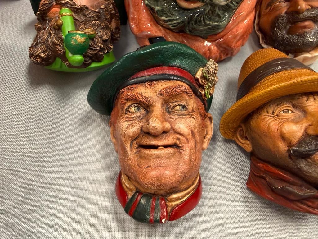 VINTAGE FALSTAFF ROYAL DOULTON CHARCTER JUG NO. D6287 PLUS FOUR BONSON'S ENGLISH CHALKWARE BUSTS - 3