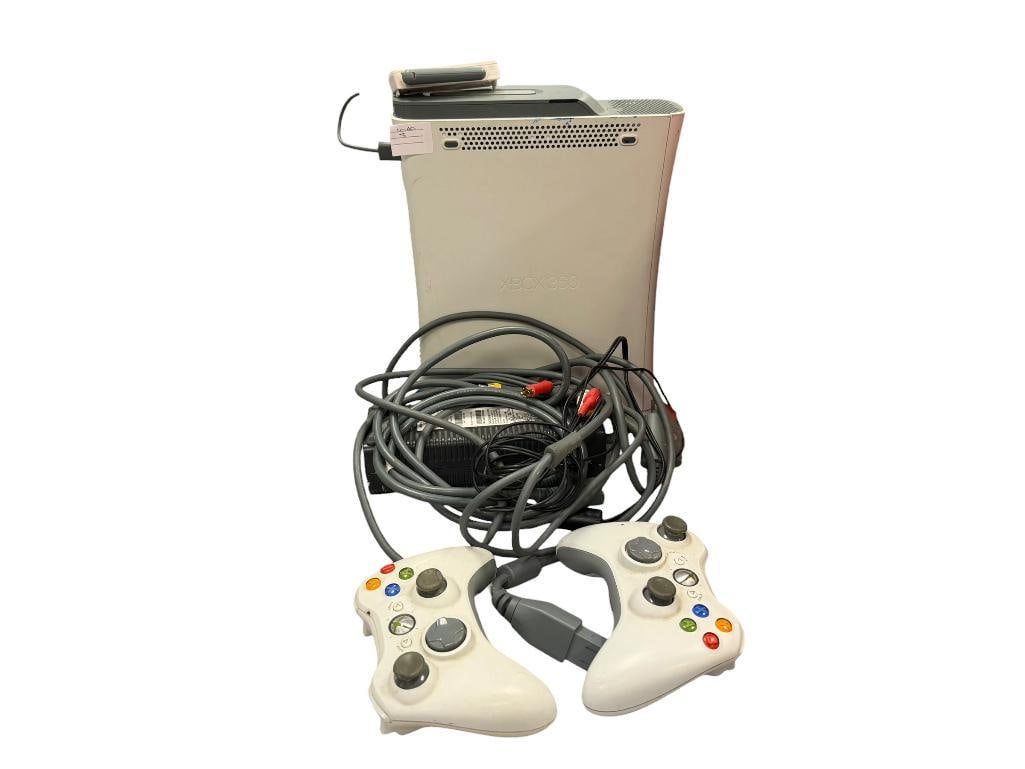 XBOX 360 GAME CONSOLE INCLUDES POWER CORDS, AV CORD, AND TWO CONTROLLERS (1 of 14)