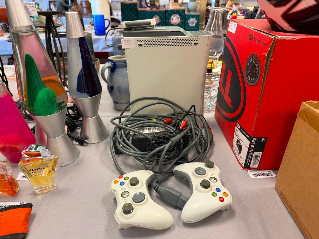 XBOX 360 GAME CONSOLE INCLUDES POWER CORDS, AV CORD, AND TWO CONTROLLERS - 2
