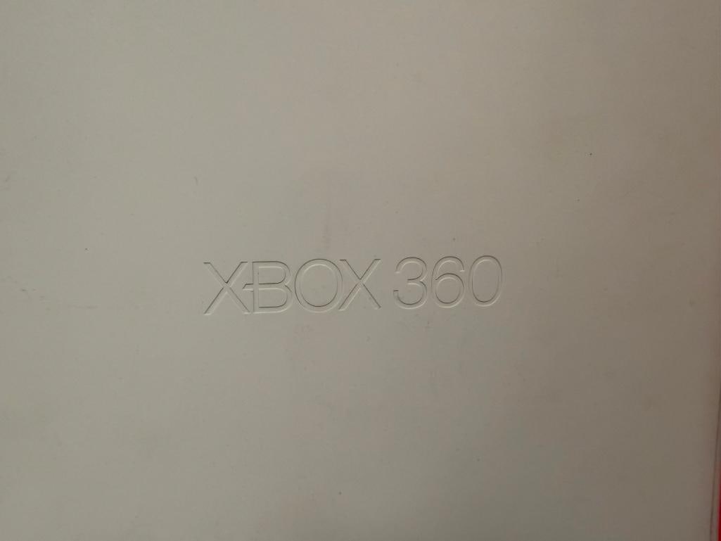 XBOX 360 GAME CONSOLE INCLUDES POWER CORDS, AV CORD, AND TWO CONTROLLERS - 6