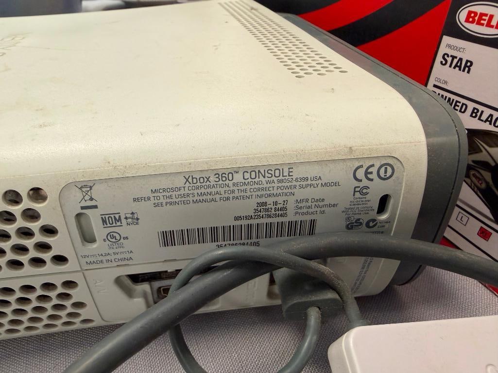XBOX 360 GAME CONSOLE INCLUDES POWER CORDS, AV CORD, AND TWO CONTROLLERS - 7