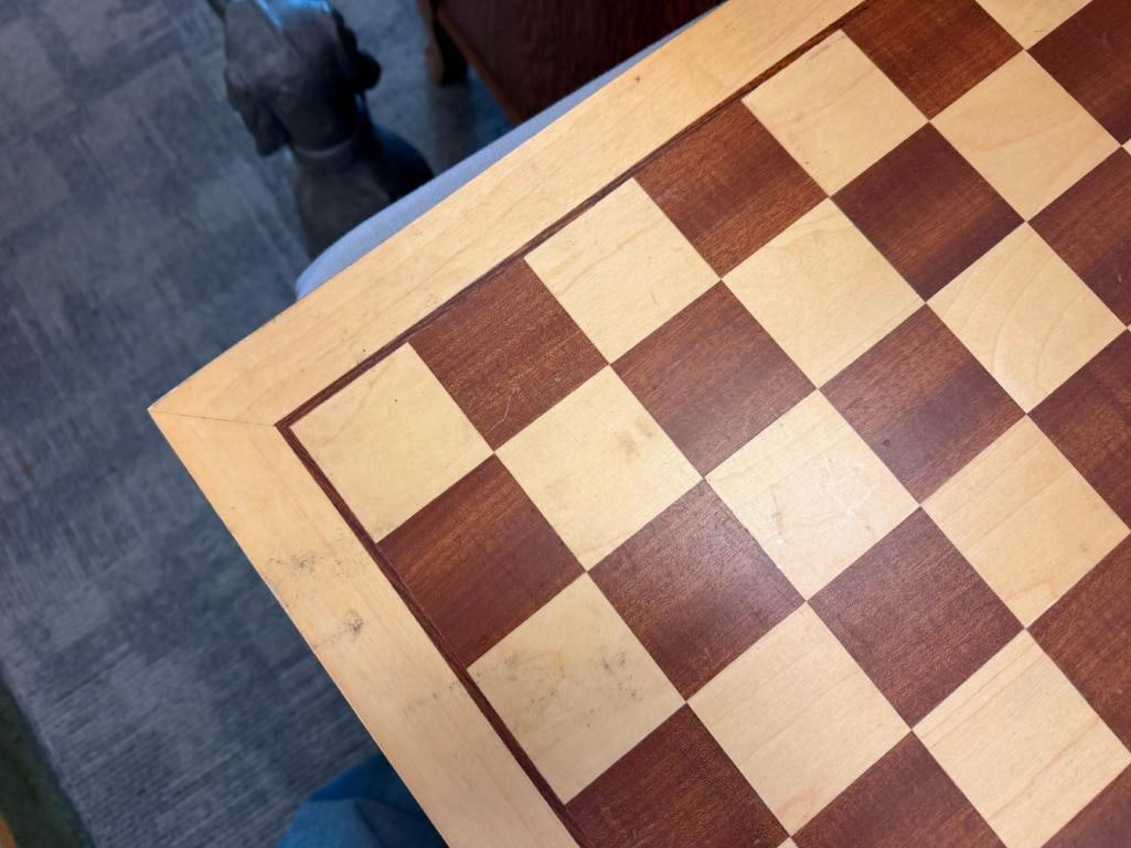 LARGE WOODEN CHESS BOARD WITH CHESS GAME PIECES - 13