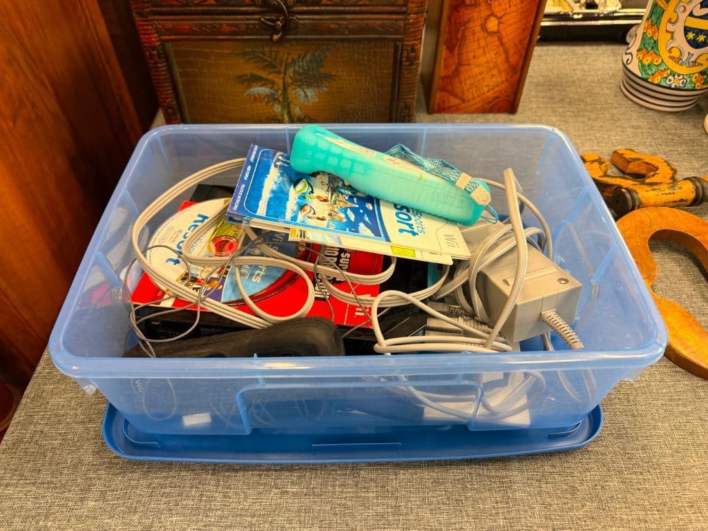 WII GAME CONSOLE POWER CORD, AV CORD, AND TWO REMOTES - 2