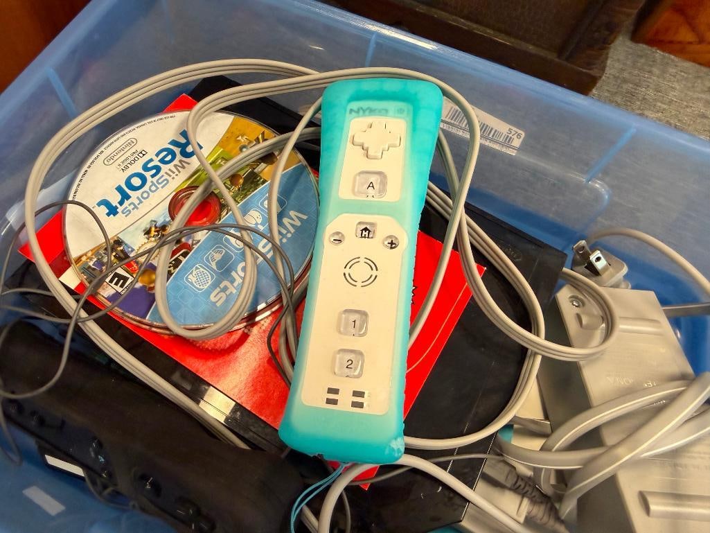 WII GAME CONSOLE POWER CORD, AV CORD, AND TWO REMOTES - 4