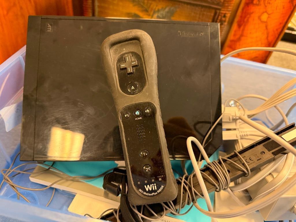 WII GAME CONSOLE POWER CORD, AV CORD, AND TWO REMOTES - 8